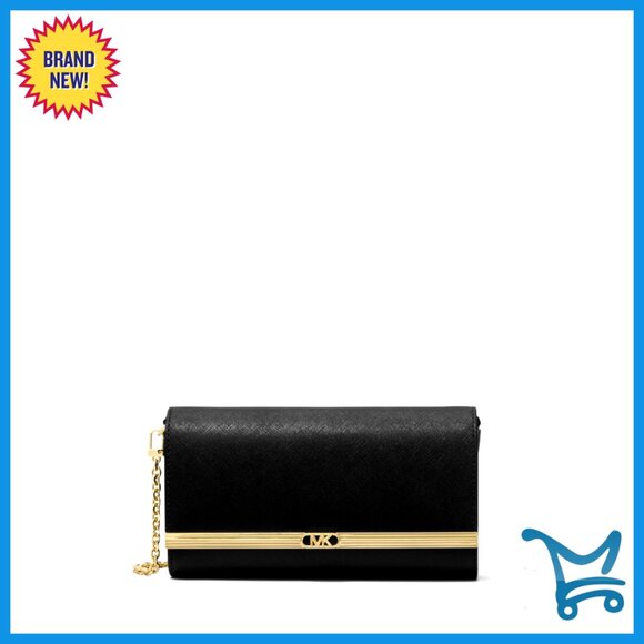 Large Saffiano Leather Clutch with Detachable Chain Strap